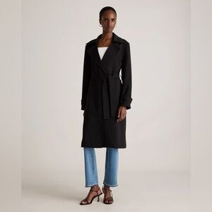 Quince Minimalist Stretch Crepe Trench Coat in Black